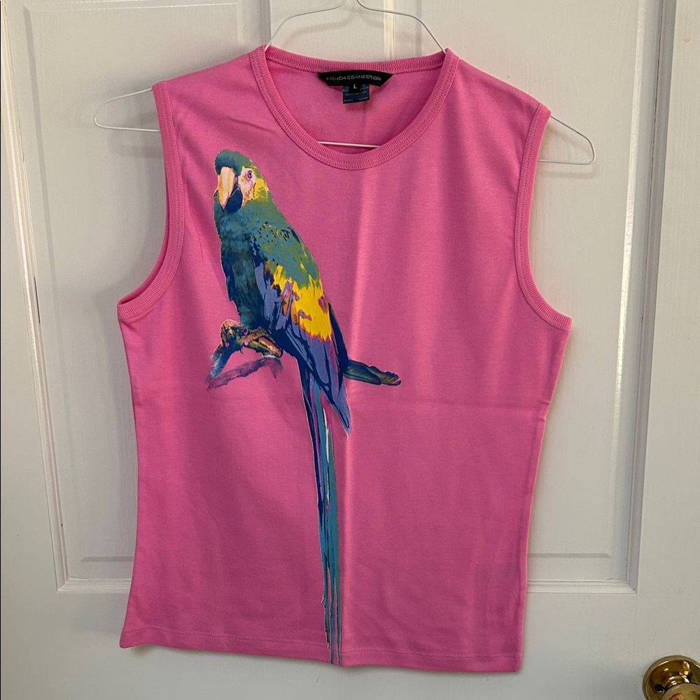 French Connection Pink Parrot Graphic Tank
